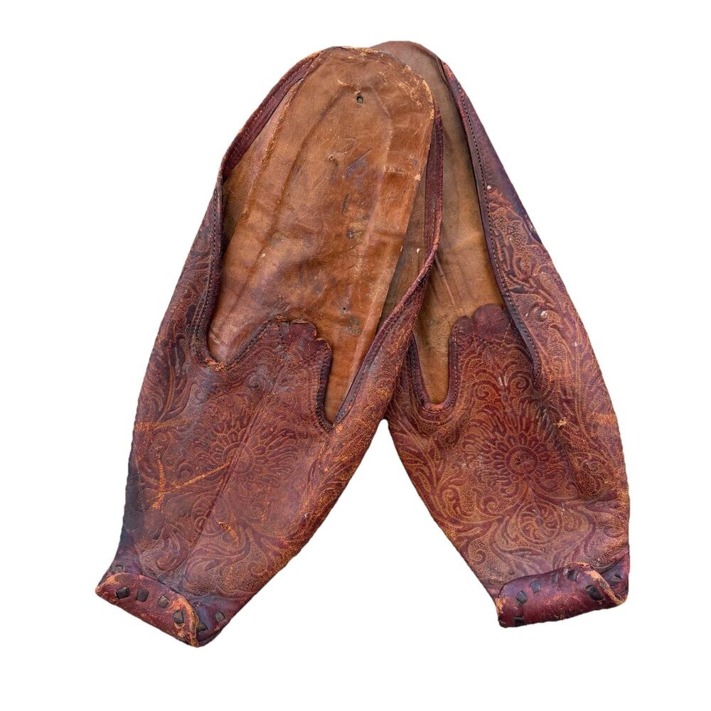 Antique 1880-1900 Leather Indian Slide On Shoes Handmade OOAK Wall Mount Fixture